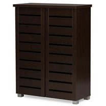 Bowery Hill Contemporary 2 Door Wooden 15 Pairs Shoe Cabinet in Dark Brown