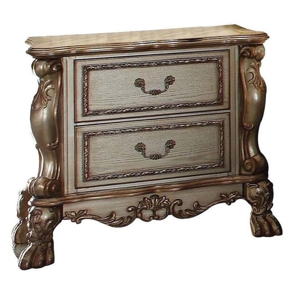 Bowery Hill Contemporary 2 Drawers Nightstand in Gold Patina & Bone
