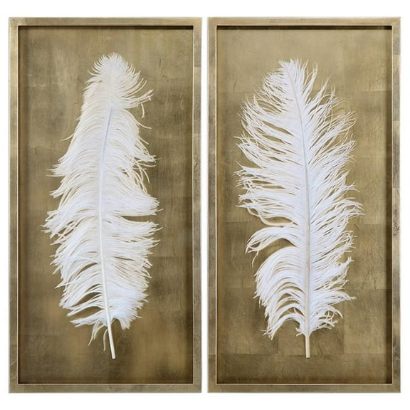 Bowery Hill Contemporary 2 Piece Feather Wall Panel Set in White