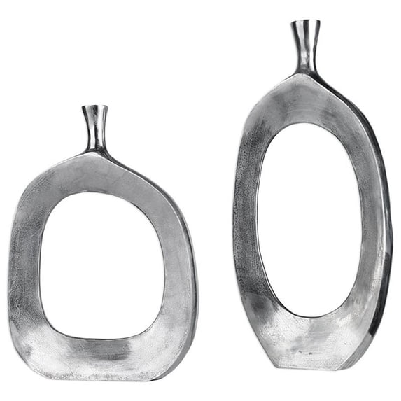 Bowery Hill Contemporary 2 Piece Vase Set in Textured Nickel