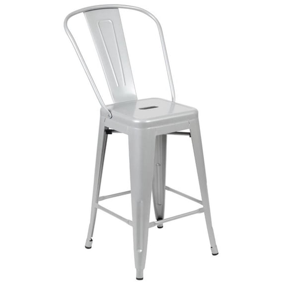Bowery Hill Contemporary 24" Metal Counter Stool in Silver Finish