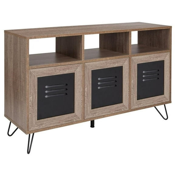 Bowery Hill Contemporary 3 Cubby Console Table in Rustic and Black