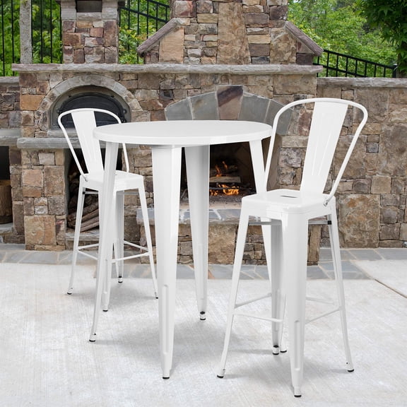 Bowery Hill Contemporary 3 Piece 30" Round Metal Pub Set in White