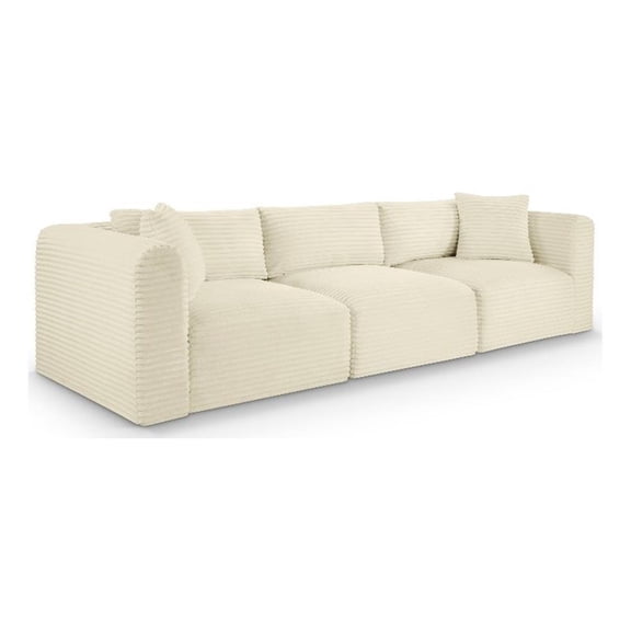 Bowery Hill Contemporary 3-Piece Cream Corduroy Performance Fabric Modular Sofa