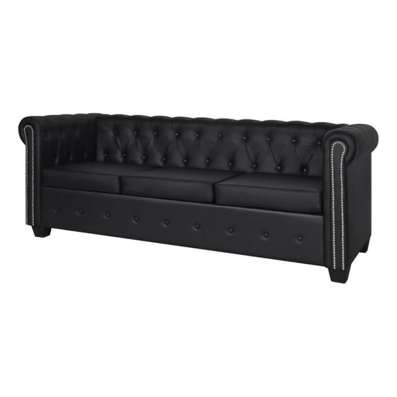 Bowery Hill Contemporary 3-Seater Sofa in Black Artificial Leather