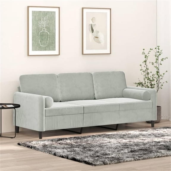 Bowery Hill Contemporary 3-Seater Sofa in Light Gray Finish Velvet
