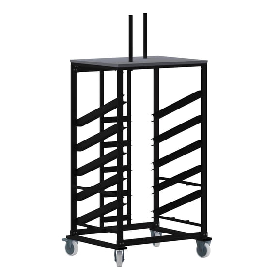 Bowery Hill Contemporary 30" Round Cocktail Table Metal Dolly in Black