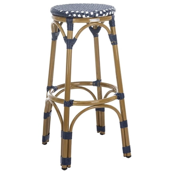 Bowery Hill Contemporary 30" Wicker Bar Stool in Navy and White