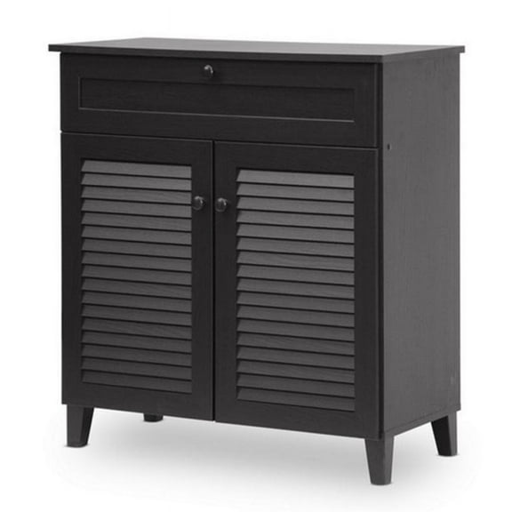 Bowery Hill Contemporary 33.38" Tall 2 Door Shoe Storage Cabinet with Drawer in Espresso