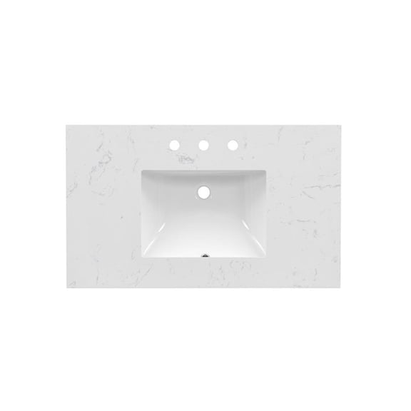 Bowery Hill Contemporary 37'' Engineered Stone Top  Bathroom Vanity in White