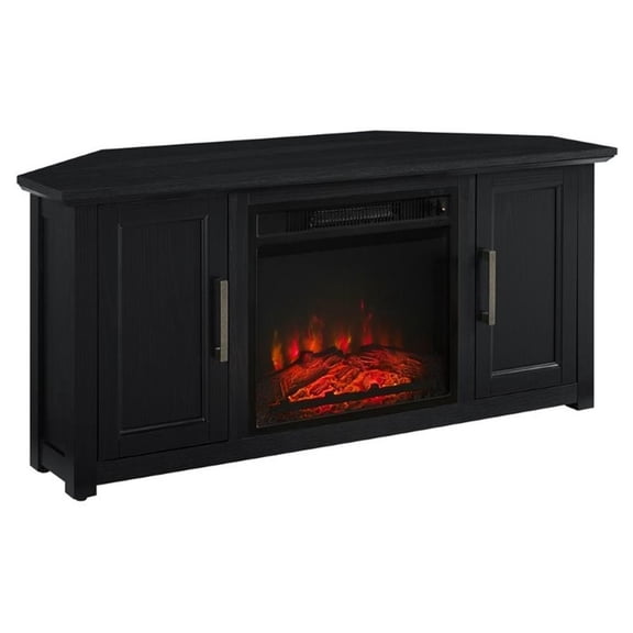 Bowery Hill Contemporary 48"Wood Corner TV Stand with Fireplace in Black
