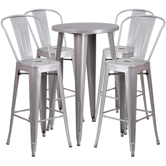 Bowery Hill Contemporary 5 Piece 24" Round Metal Pub Set in Silver