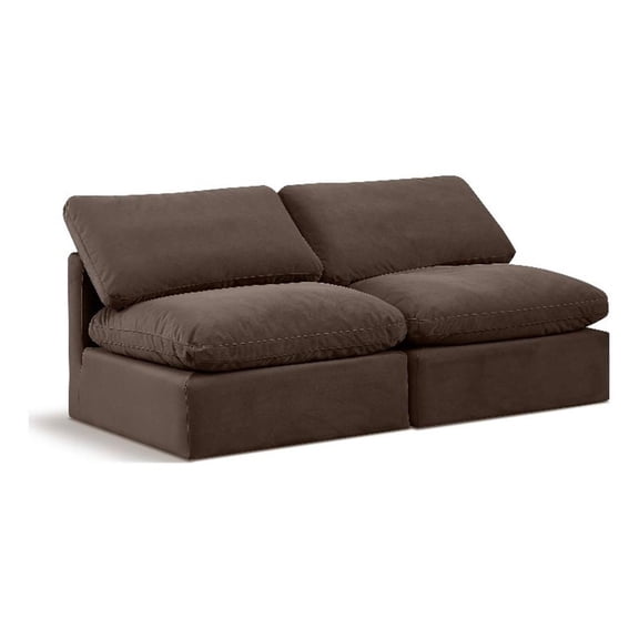 Bowery Hill Contemporary 70" Durable Velvet Modular Sofa in Brown