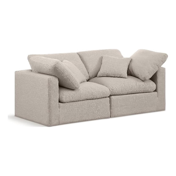 Bowery Hill Contemporary 70" Upholstered Linen Fabric Modular Sofa in Beige