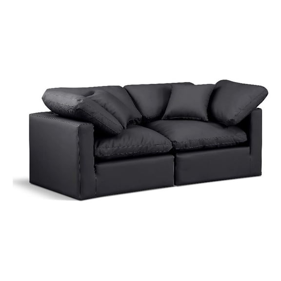 Bowery Hill Contemporary 70" Vegan Leather Modular Sofa in Black