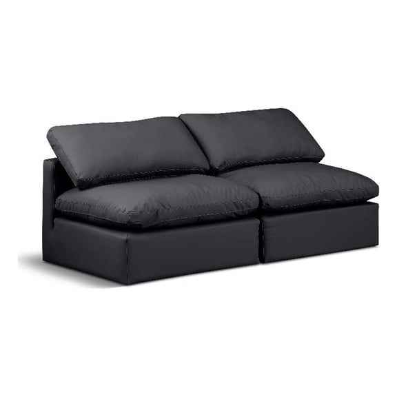 Bowery Hill Contemporary 70" Vegan Leather Modular Sofa in Black