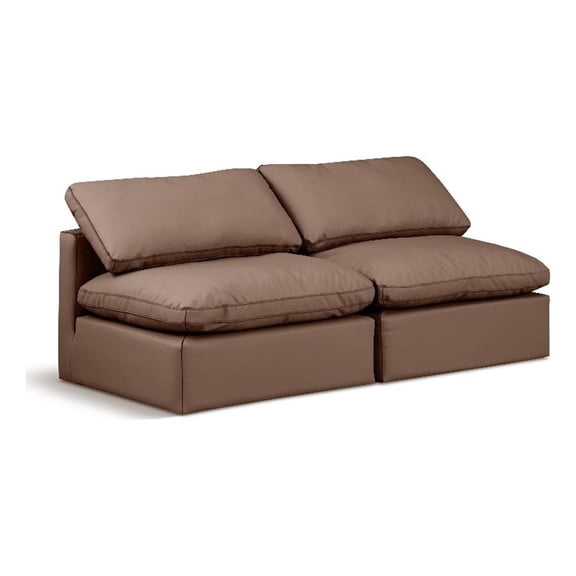 Bowery Hill Contemporary 70" Vegan Leather Modular Sofa in Brown