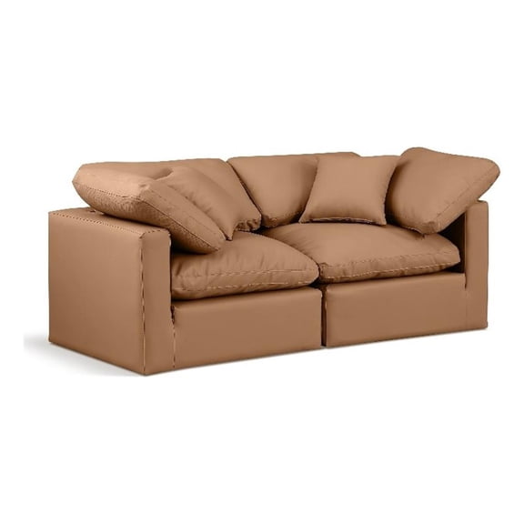 Bowery Hill Contemporary 70" Vegan Leather Modular Sofa in Cognac Orange