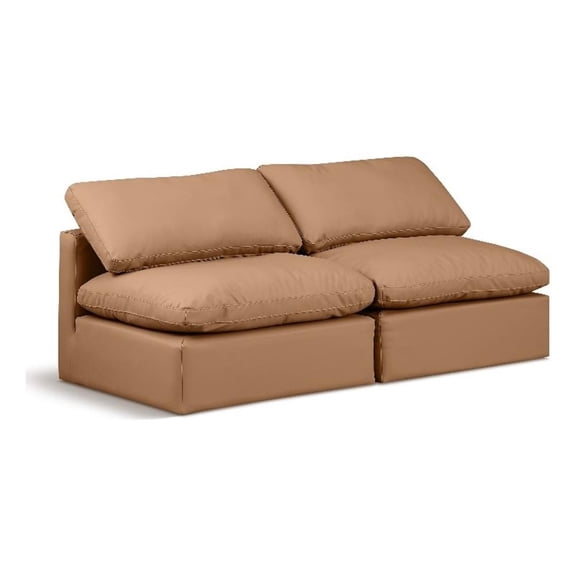 Bowery Hill Contemporary 70" Vegan Leather Modular Sofa in Orange