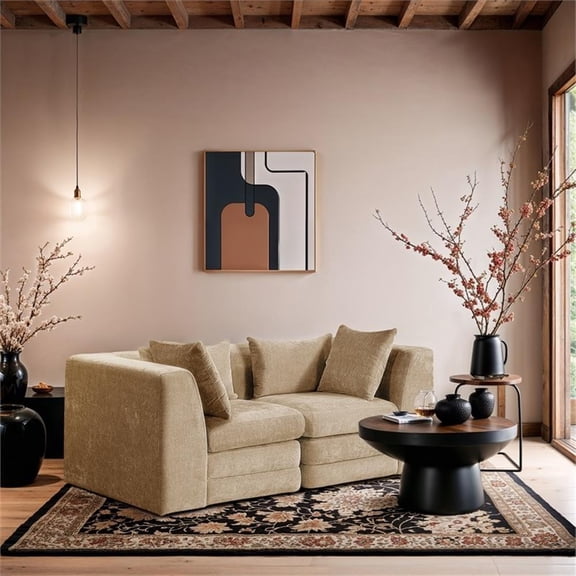 Bowery Hill Contemporary 76" Beige Chenille Fabric 2-Oiece Modular Loveseat