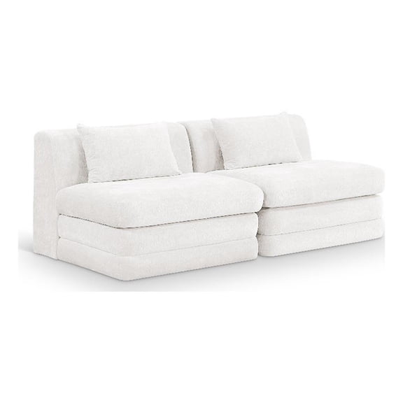 Bowery Hill Contemporary 76" Cream Chenille Fabric 2-Oiece Modular Loveseat