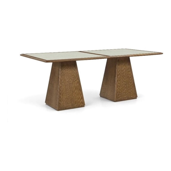 Bowery Hill Contemporary 78" Brown Glass Top And Wood Base Dining Table