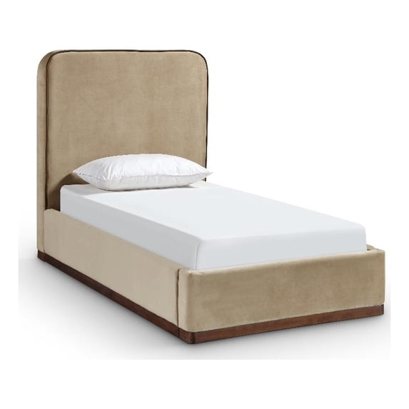 Bowery Hill Contemporary Beige Durable Velvet Upholstered Twin Bed