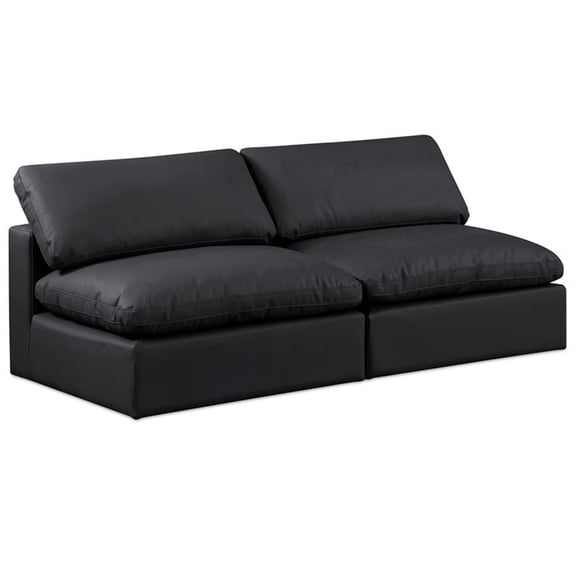 Bowery Hill Contemporary Black Vegan Leather 2-Piece Modular Sofa