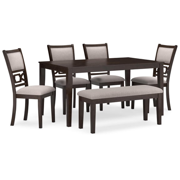 Bowery Hill Contemporary Brown Dining Table and 4 Chairs and Bench - Set of 6