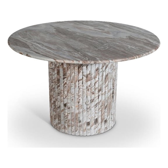 Bowery Hill Contemporary Brown Handcrafted Genuine Marble Dining Table