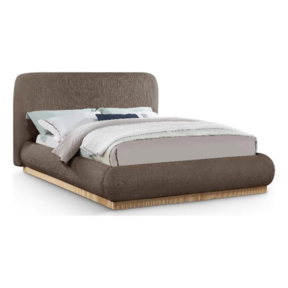 Bowery Hill Contemporary Brown Linen Textured Fabric King Bed
