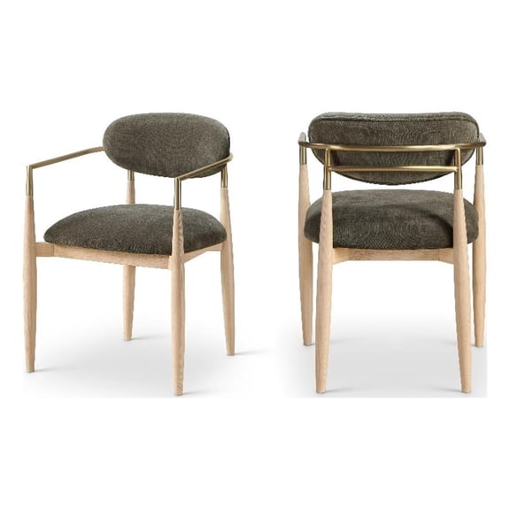Bowery Hill Contemporary Brown Performance Fabric Dining Arm Chair (Set of 2)