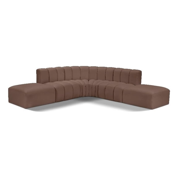 Bowery Hill Contemporary Brown Vegan Leather Modular Sectional