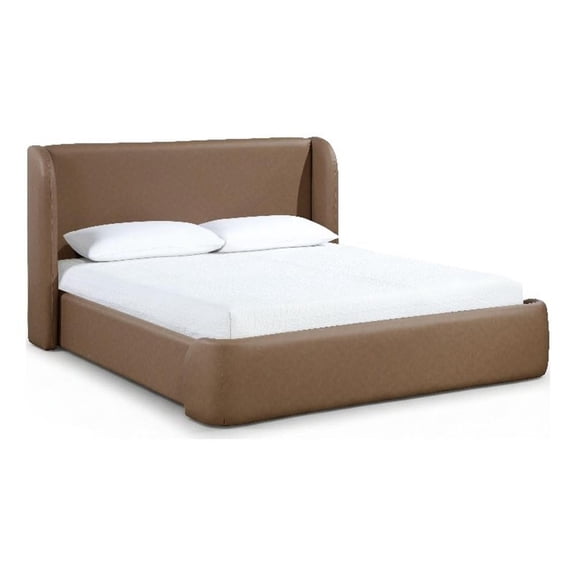 Bowery Hill Contemporary Brown Vegan Leather Upholstered King Bed