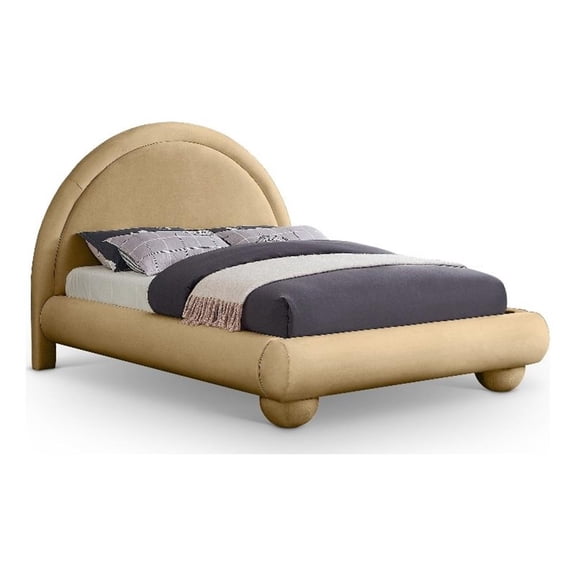 Bowery Hill Contemporary Camel Durable Velvet King Bed with Ball Shaped Legs