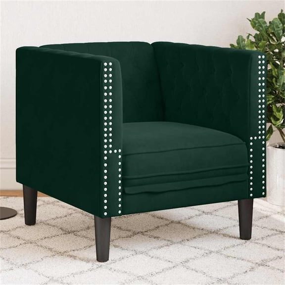 Bowery Hill Contemporary Chesterfield Single Sofa Chair in Dark Green
