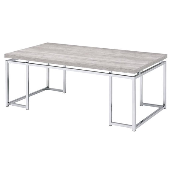Bowery Hill Contemporary Coffee Table in Natural Oak & Chrome