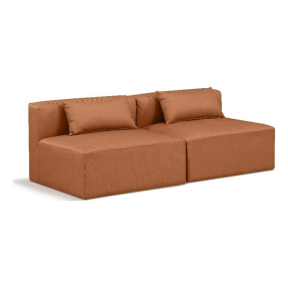 Bowery Hill Contemporary Cognac Vegan Leather 2-Piece Modular Sofa