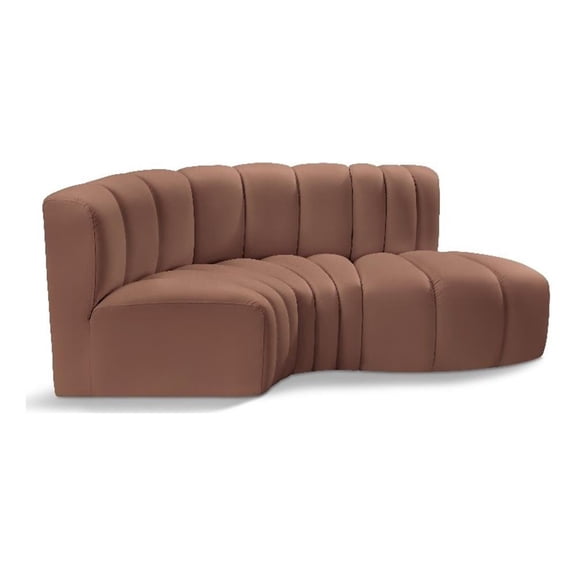 Bowery Hill Contemporary Cognac Vegan Leather Modular Sectional