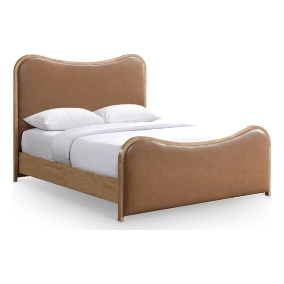 Bowery Hill Contemporary Cognac Vegan Leather Upholstered Queen Bed