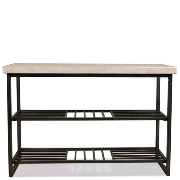 Bowery Hill Contemporary Console Table in Alabaster Travertine