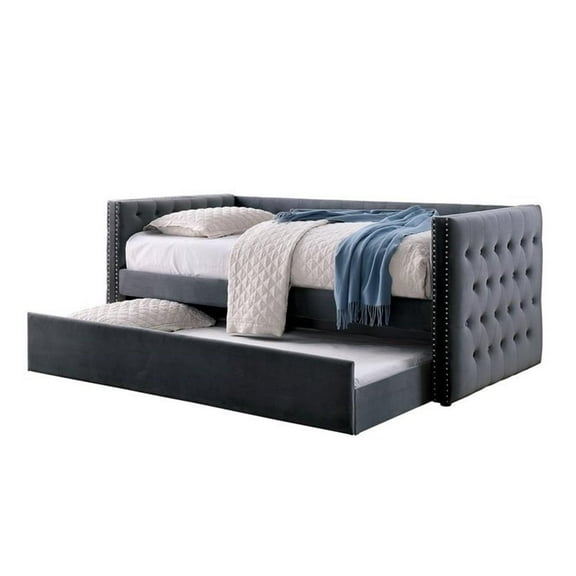 Bowery Hill Contemporary Contemporary Fabric Daybed with Trundle in Gray