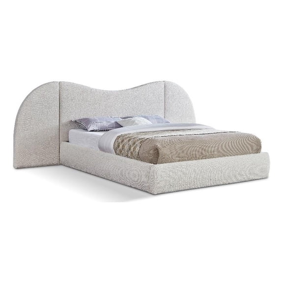 Bowery Hill Contemporary Cream Boucle Durable Fabric Queen Bed