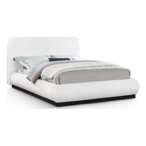 Bowery Hill Contemporary Cream Linen Textured Fabric Queen Bed