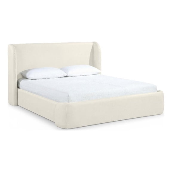 Bowery Hill Contemporary Cream Vegan Leather Upholstered Full Bed