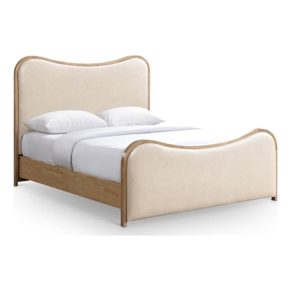 Bowery Hill Contemporary Cream Vegan Leather Upholstered Queen Bed
