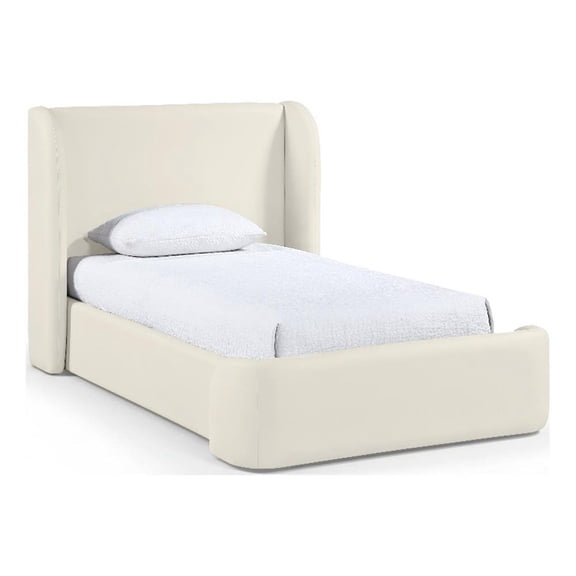 Bowery Hill Contemporary Cream Vegan Leather Upholstered Twin Bed