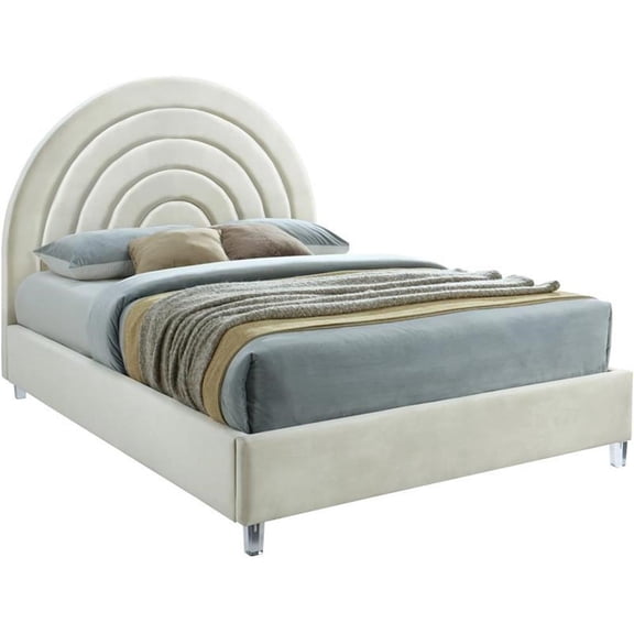 Bowery Hill Contemporary Cream Velvet King Bed in Acrylic Finish