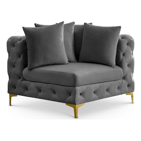 Bowery Hill Contemporary Deep Button Tufted Soft Grey Velvet Corner Chair