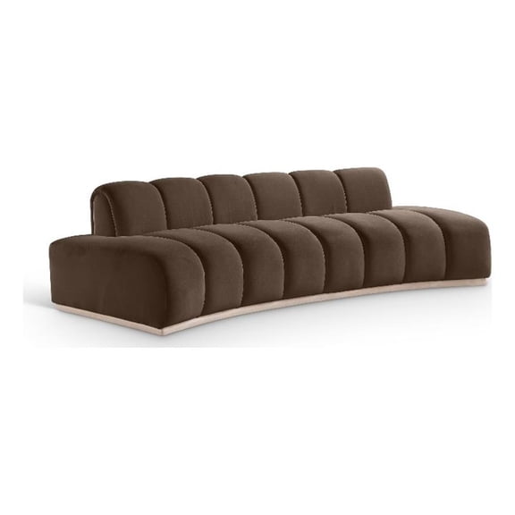 Bowery Hill Contemporary Deep Channel Tufted Brown Durable Velvet Sofa